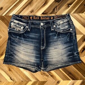 Rock Revival Women's Blue Denim Shorts Sz 32 Easy Short- Betty EUC